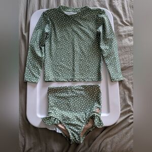 Honey Mark Girl's 2-PC Green Floral Swimsuit Size 4T - 5T Lined High Waist NWOT